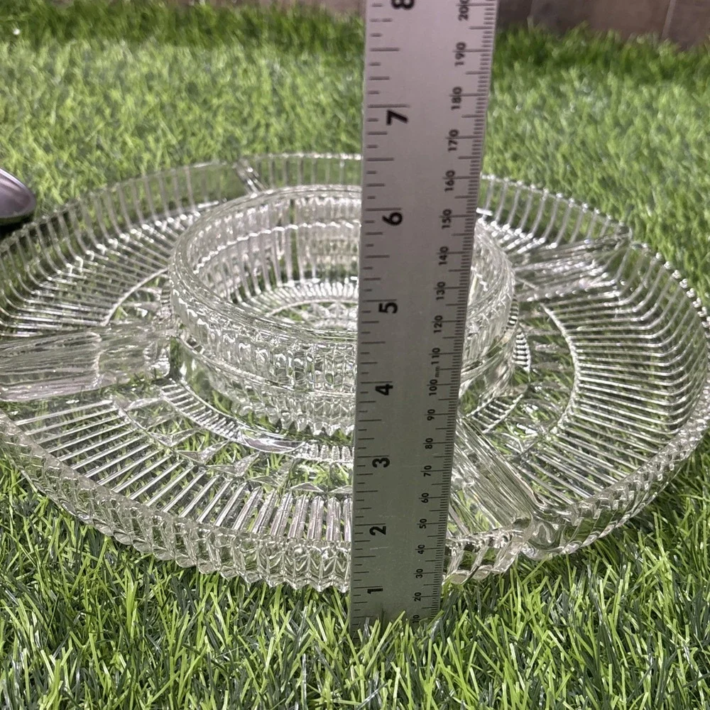 Vintage Chromex MCM Chrome Pressed Glass Lazy Susan Divided Party Platter